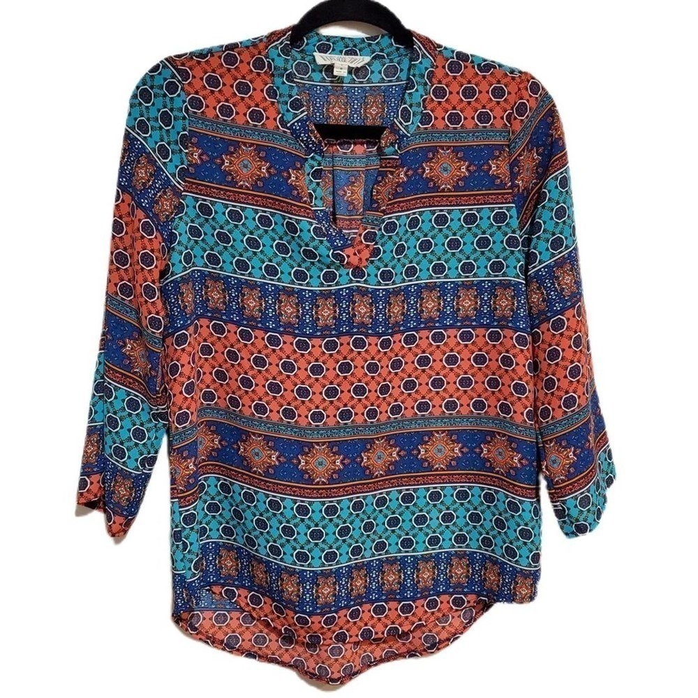 Women's‎ Size Small Pink Rose Bohemian Roll Tab Sleeves Cute Top Rustic Blouse